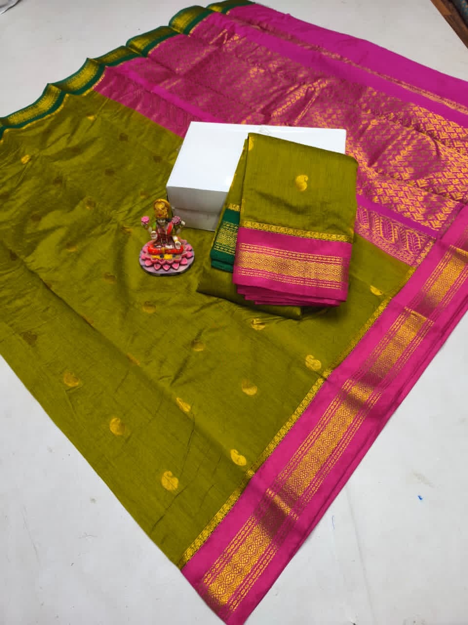 Traditional Black Silk Cotton Saree with Green Rich Pallu